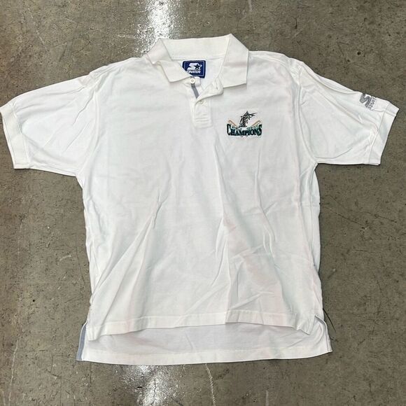 VTG 1997 Florida Marlins Sz L Starter White Polo Shirt Baseball Sports MLB - Picture 1 of 3